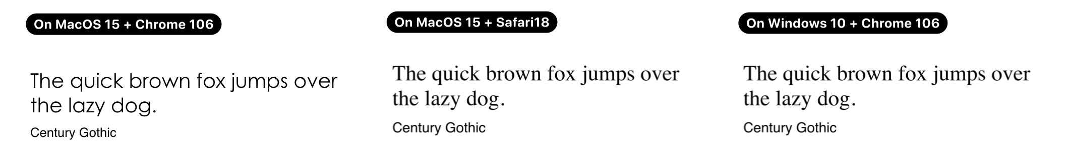 Comparison - Same font under different environment